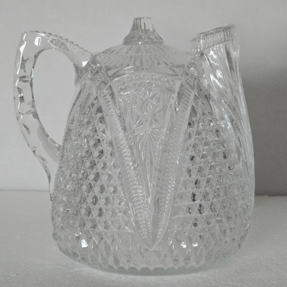 Vintage Early American Pressed Cut Clear Glass Rum Jug